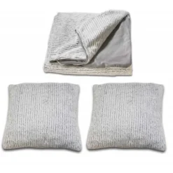 Lot Plaid + 2 Coussins Blancs Texturés