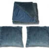 Plaid + Lot De 2 Coussins Bleus Texturés