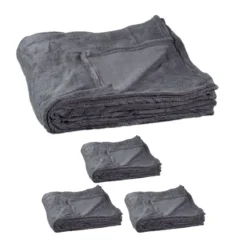 4x Couvertures Plaid Géant Polaire Gris