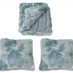 Lot Plaid + 2 Coussins Bleu Gris Vert