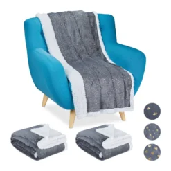 Plaid Gris Points Dorés En Lot De 3