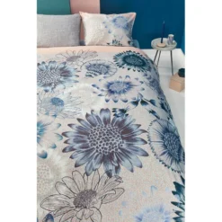OILILY Parure De Lit Sunflowers -Pas Cher Zen Repos Magasin bettwaesche sunflowers satin blau hellgrau 135 x 200 cm kissen 80 x 80 cm 5146184