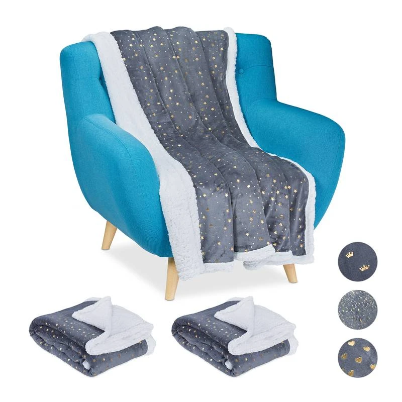 Plaid Gris étoiles Dorées En Lot De 3 3 Plaid Gris étoiles Dorées En Lot De 3