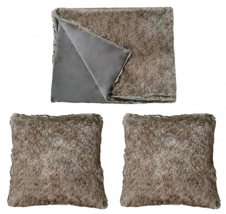 Lot Plaid + 2 Coussins Fausse Fourrure 3 Lot Plaid + 2 Coussins Fausse Fourrure