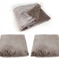 Lot Plaid + 2 Coussins Taupe DOUDOU